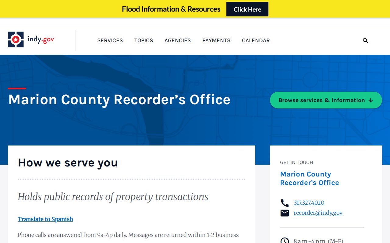 Marion County Recorder office page used in the residents directory workflow